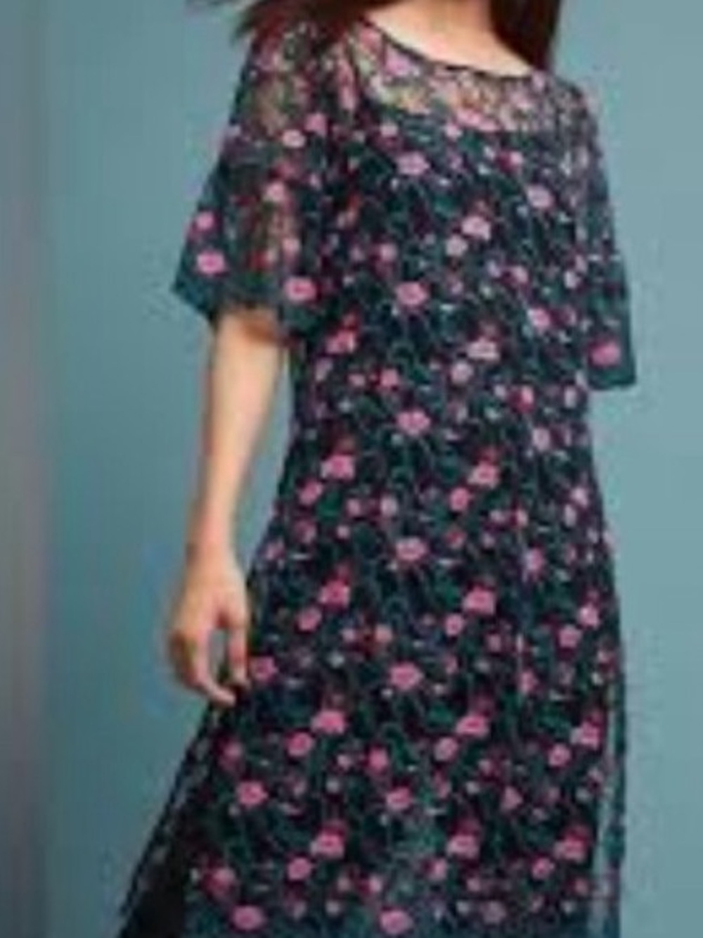 Anthropologie - Moulinette Soeurs Floral Embroidered Sheer Midi Dress Size Med